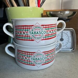VTG Tabasco Ceramic Soup, gumbo, chili bowls double handle by Houston Harvest -2